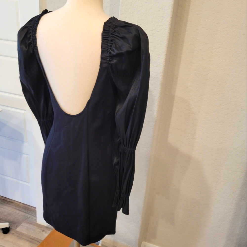A.N.A BLACK BODYCON MINI DRESS WITH BUBBLE SLEEVES NWT SIZE MEDIUM - Picture 8 of 15